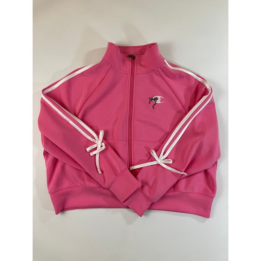 Champion In The Stands Full Zip Top Women's XL Pink Satin Bow Track Jacket